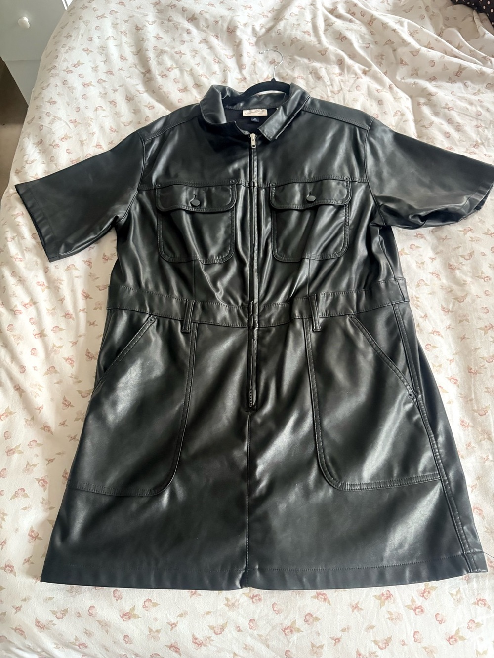 Universal Thread Black Faux Leather Midi Dress with Front Zip